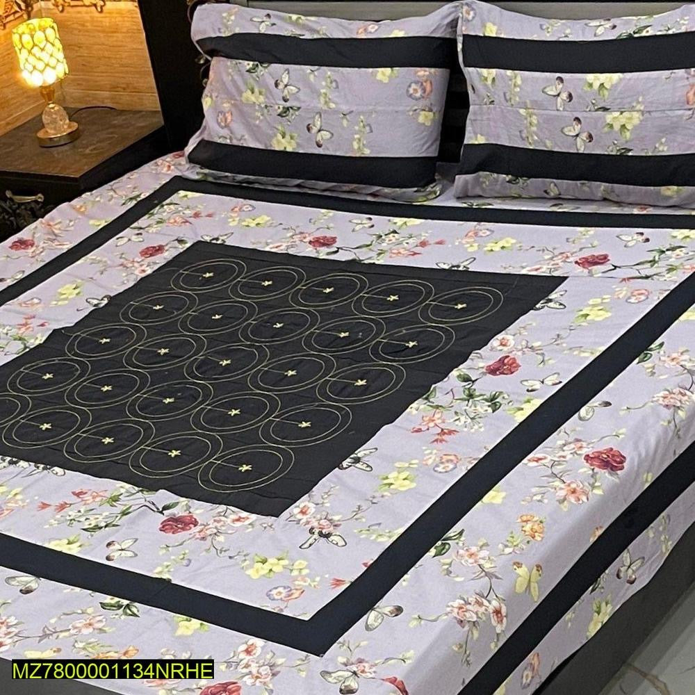3 Pcs Cotton Sotton Patchwork Double Bedsheet
