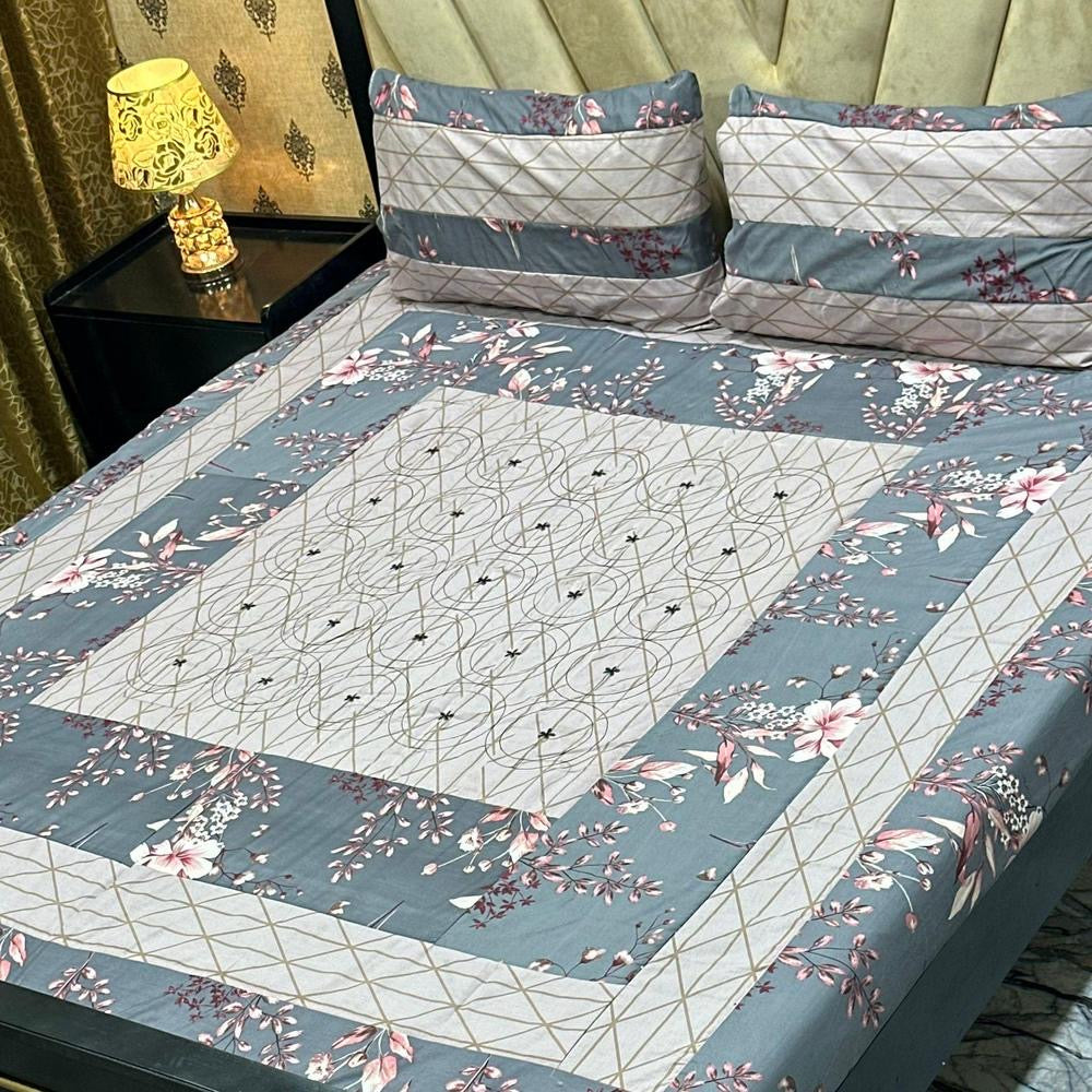 3 Pcs Cotton Sotton Patchwork Double Bedsheet