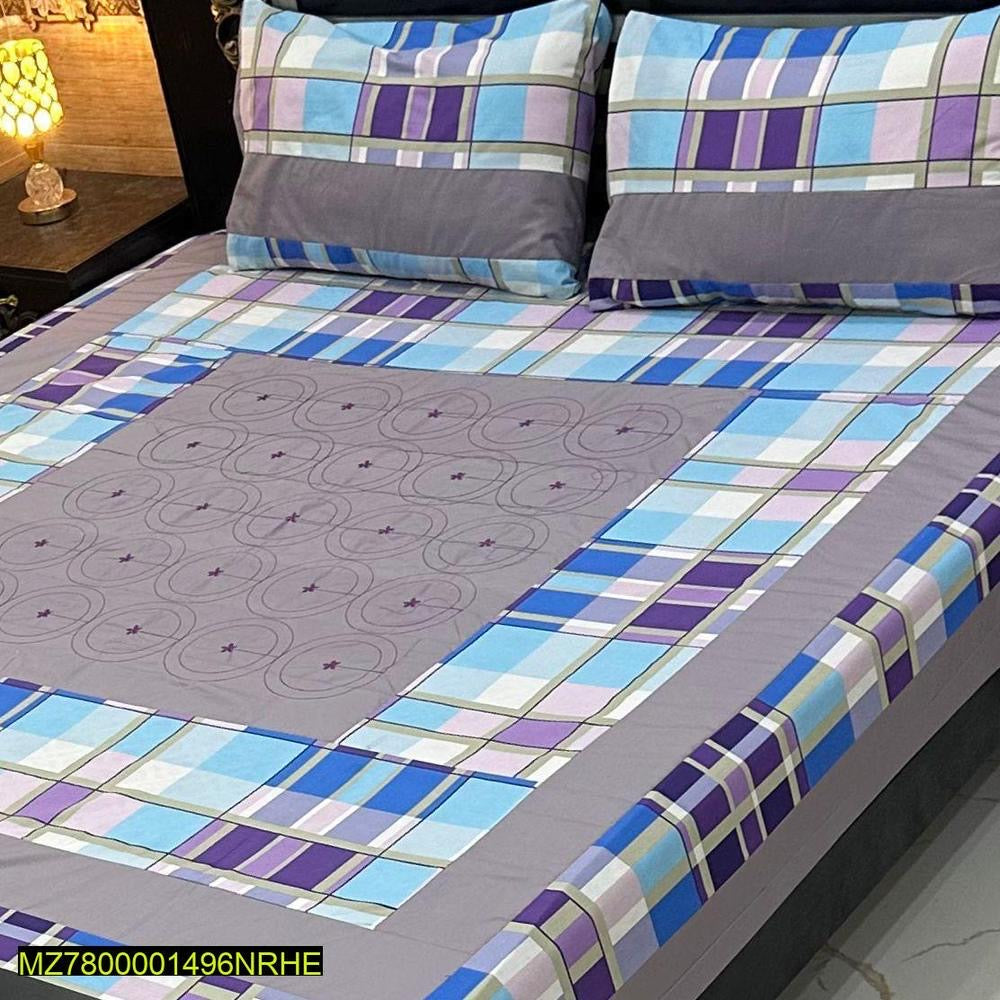 3 Pcs Cotton Sotton Patchwork Double Bedsheet