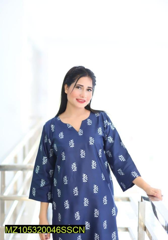 2 Pcs Women's Stitched Linen Block Printed
Shirt And Trouser