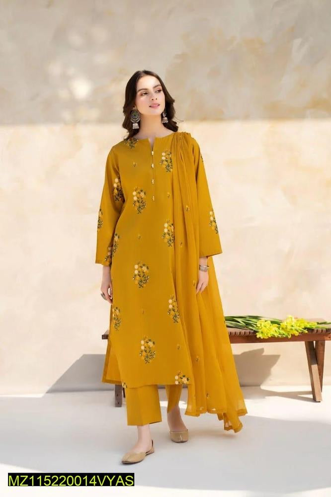 3 Pcs Women's Unstitched Lawn
Embroidered Suit
