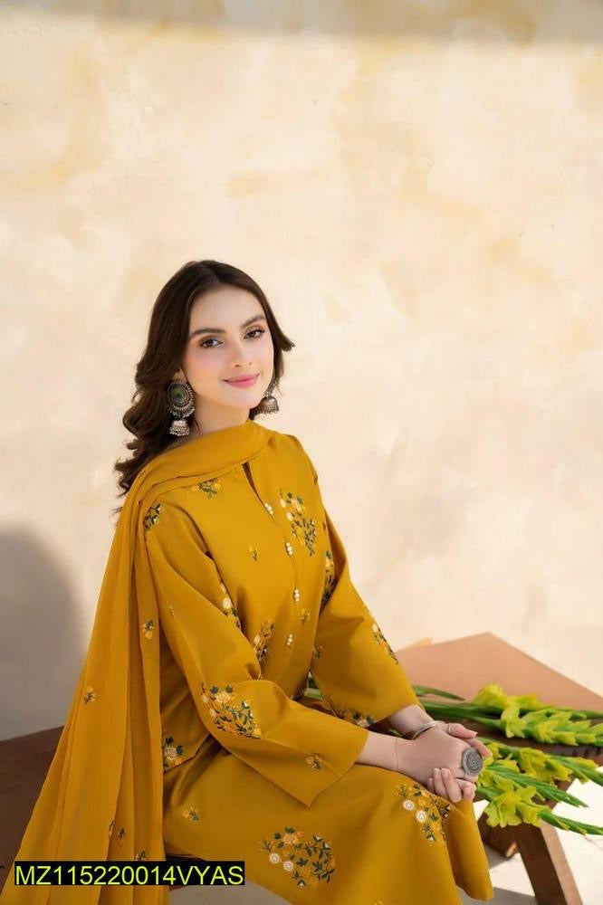 3 Pcs Women's Unstitched Lawn
Embroidered Suit