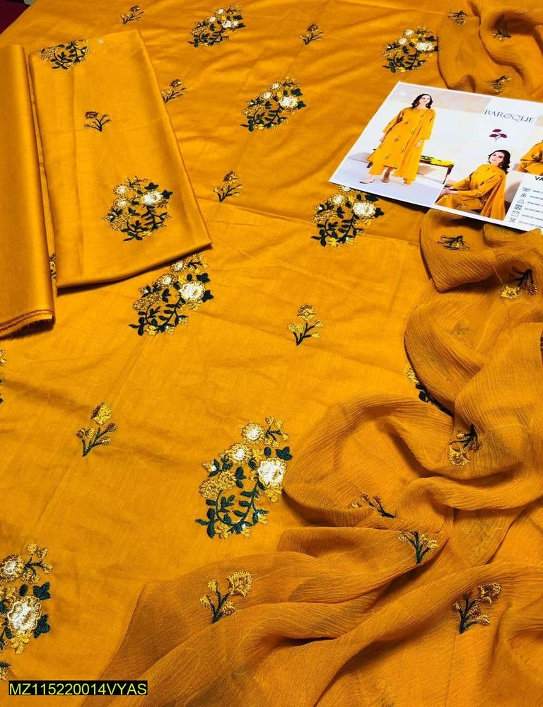 3 Pcs Women's Unstitched Lawn
Embroidered Suit