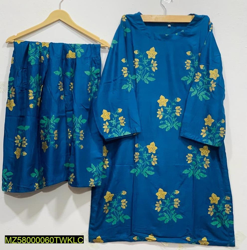 2 Pcs Women's Stitched Linen Printed Suit