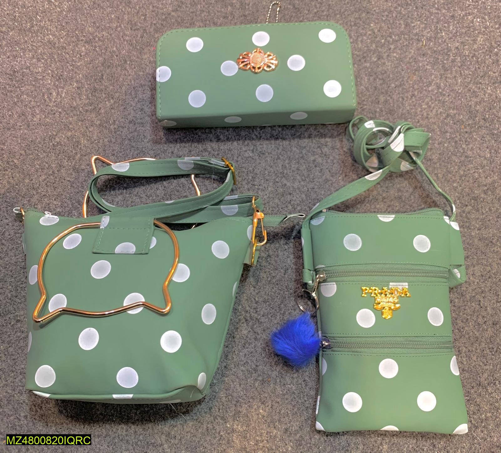 3 Pc Black Polka Dot Purse Set