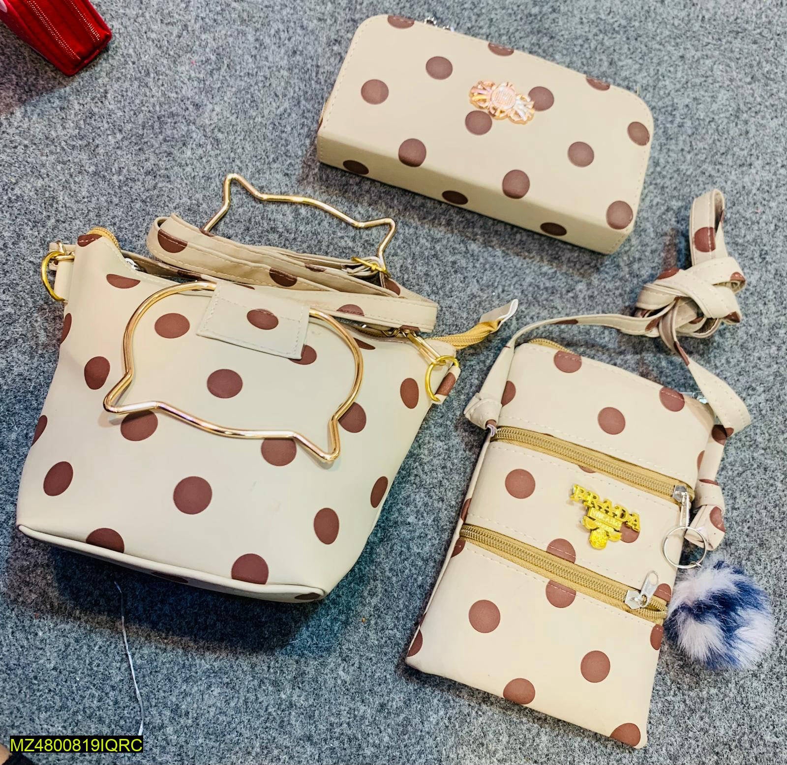 3 Pc Black Polka Dot Purse Set