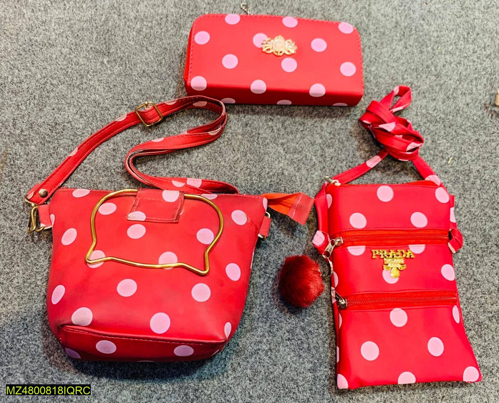 3 Pc Black Polka Dot Purse Set