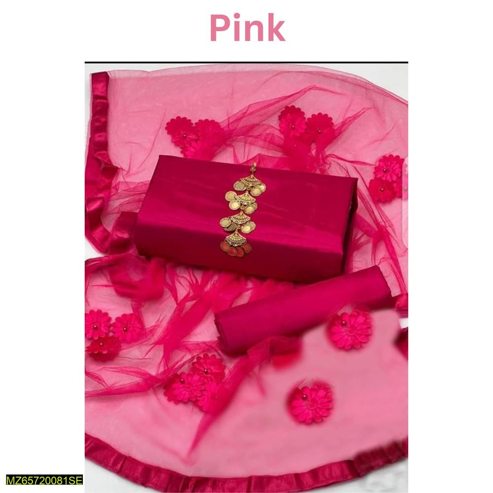3 Pcs Women's Unstitched Silk Plain Suit