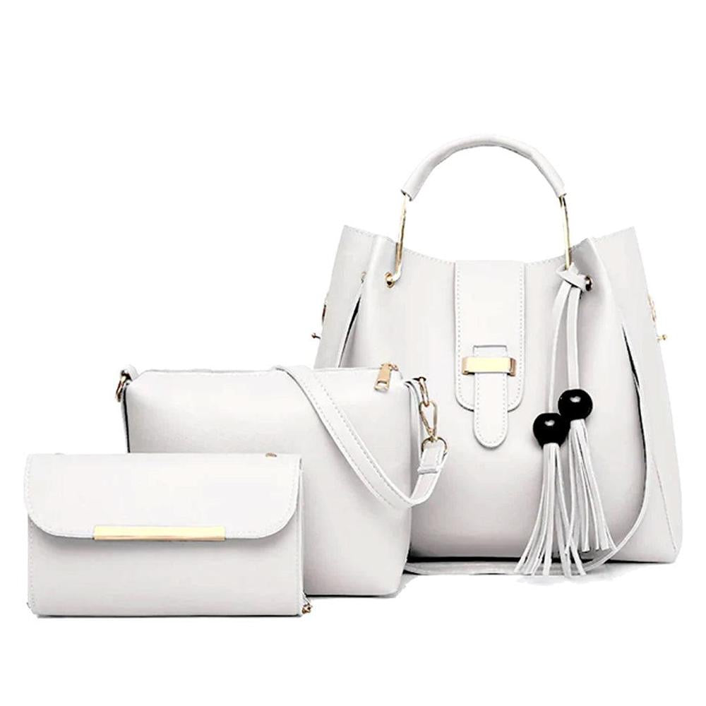 3 Pcs Women's Leather Plain Hand Bag Set