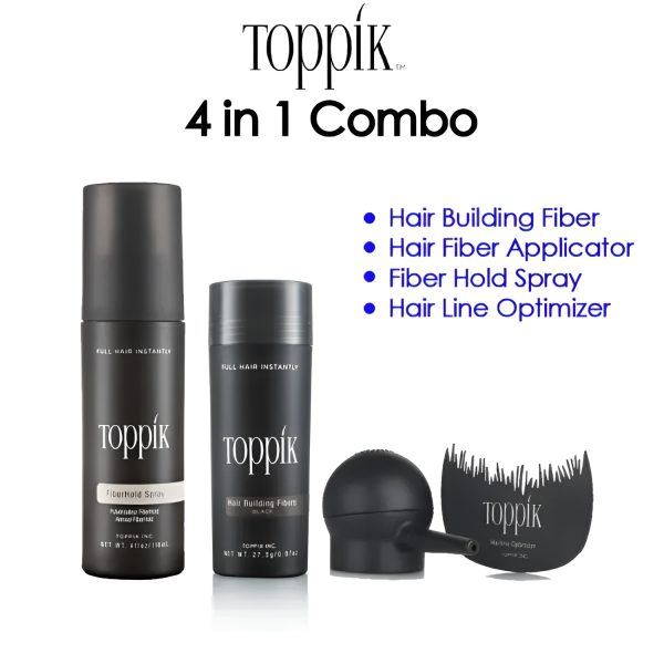 Toppik Hair Building Fiber (27.5g) + Hold Spray + Spray Applicator + Hairline Optimizer Comb